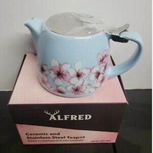 👉*NWT* ALFRED CERAMIC & STAINLESS STEEL TEAPOT INFUSER W/ CHERRY BLOSSOM DESIGN